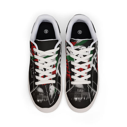 Low-Top Sneakers — "Free Palestine" Leather Skate Shoes